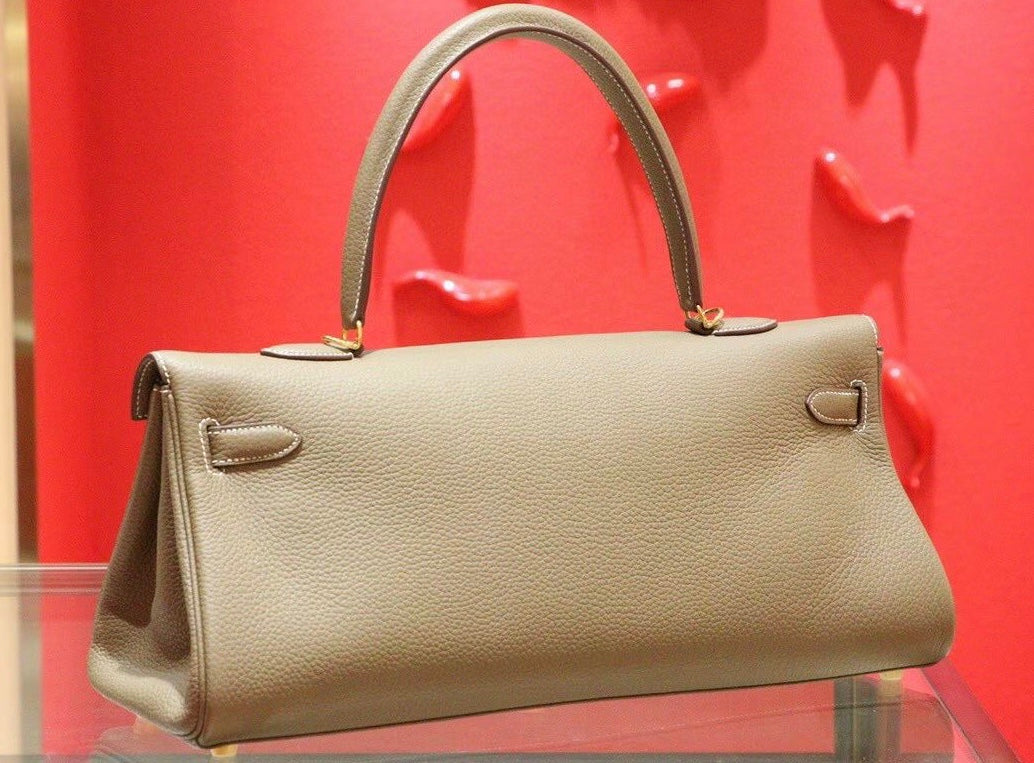 Luxury Taupe Leather Kelly Style Handbag