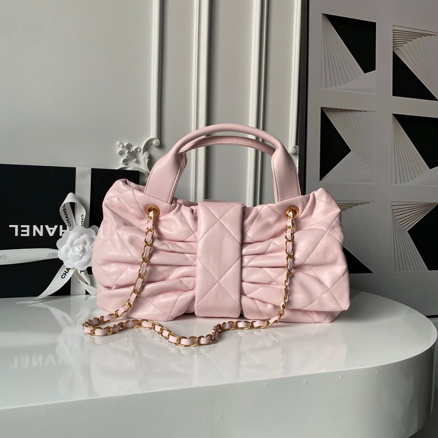 Chanel Pink Quilted Gathered Tote Bag