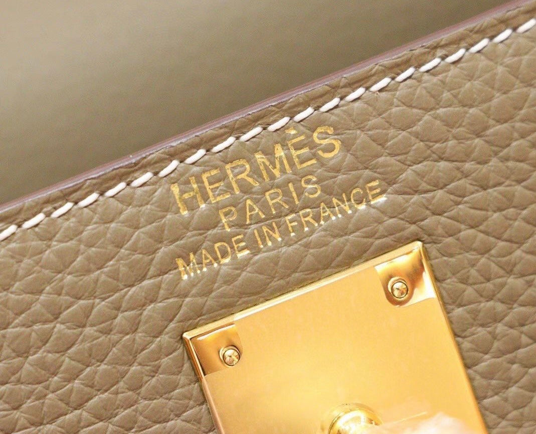 Luxury Taupe Leather Kelly Style Handbag