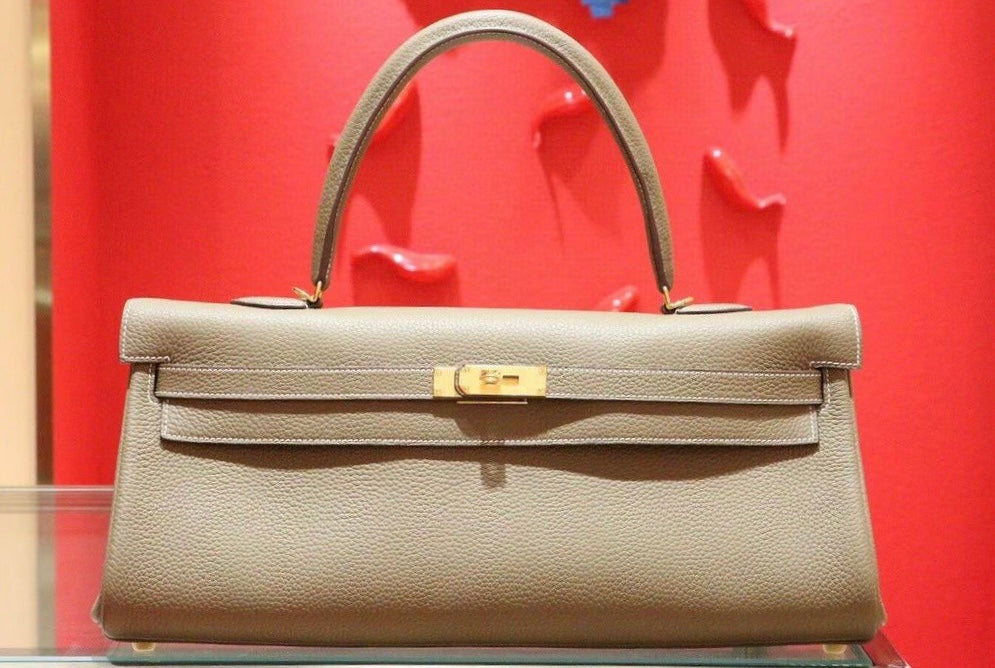 Luxury Taupe Leather Kelly Style Handbag