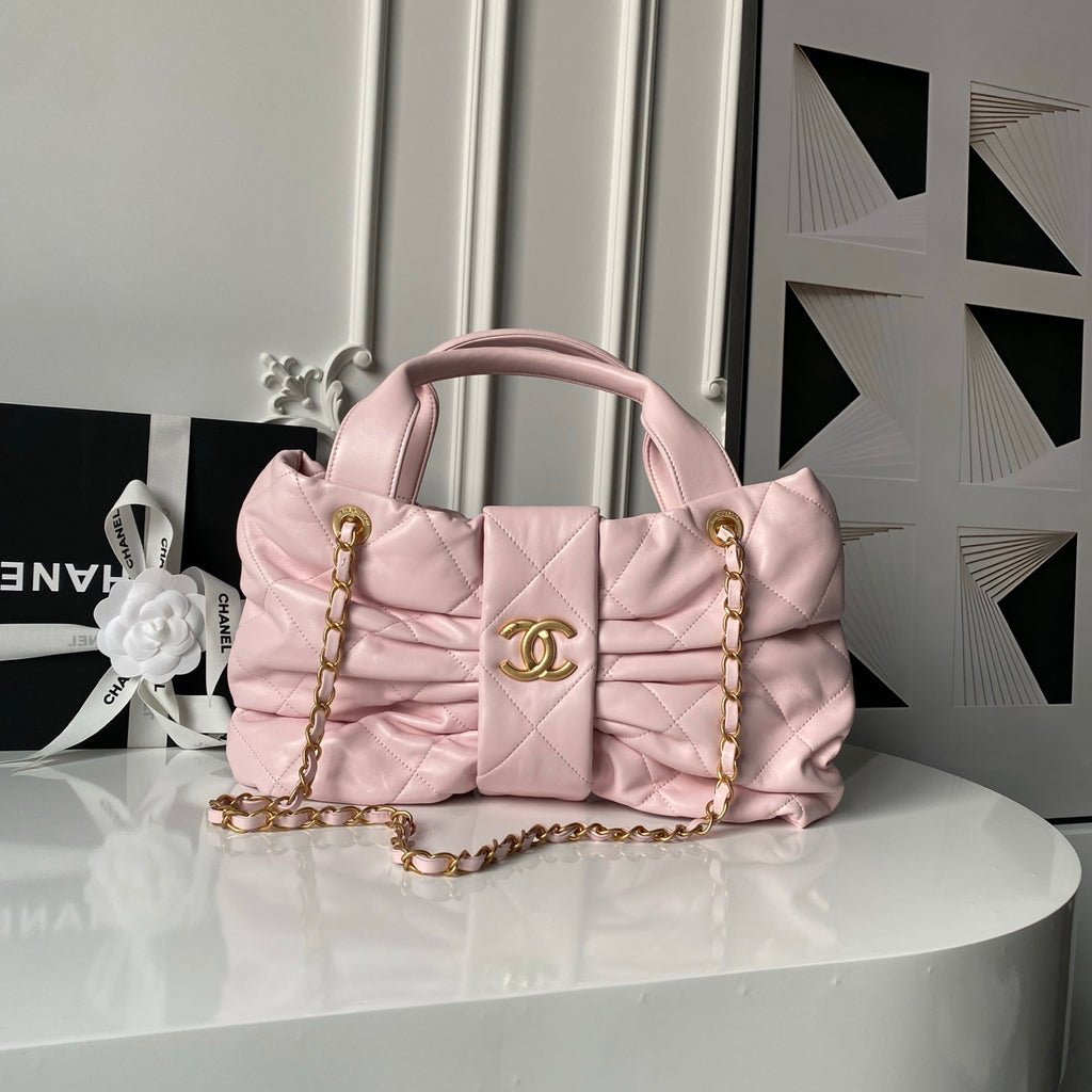 Chanel Pink Quilted Gathered Tote Bag