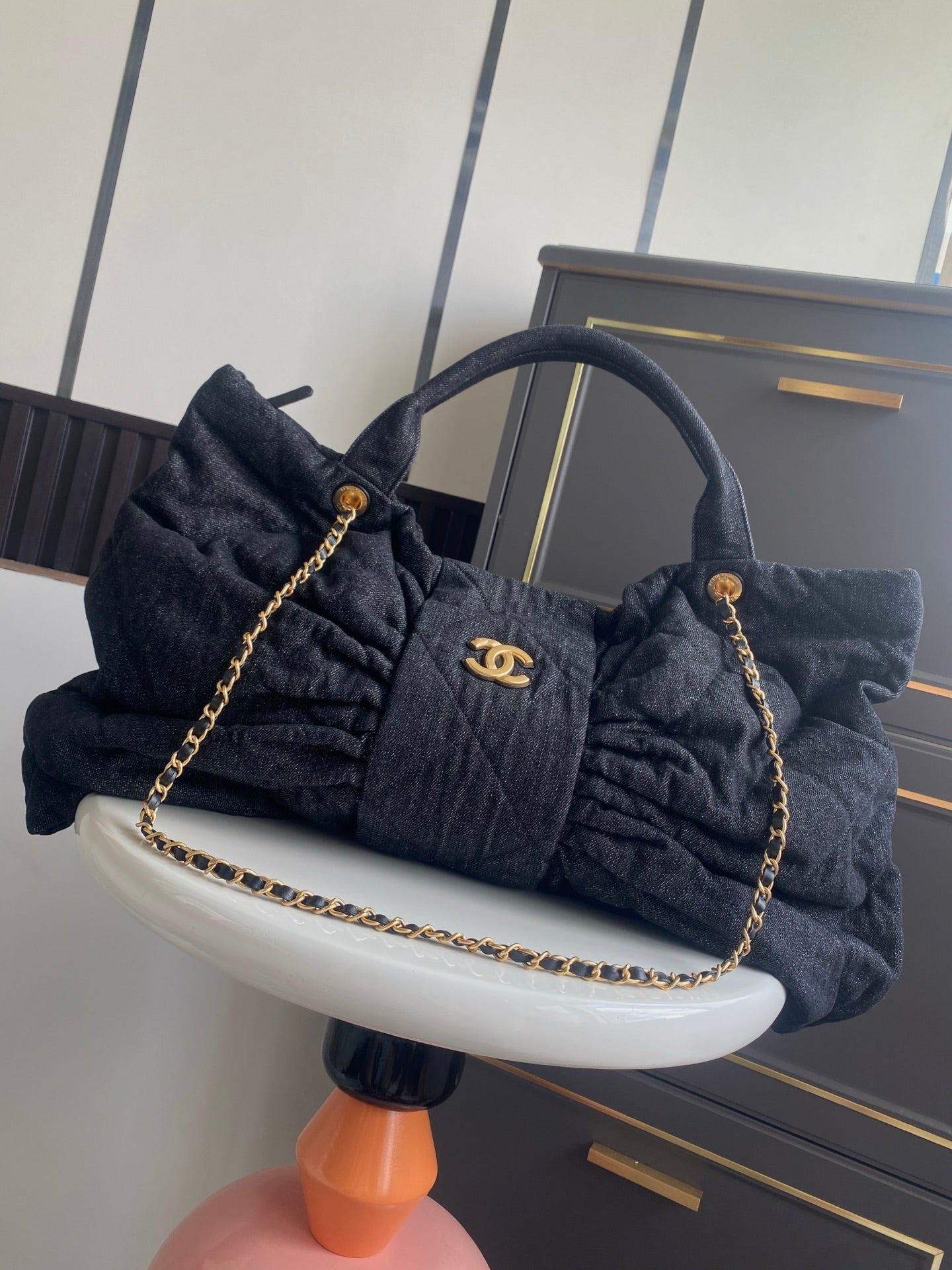 Chanel Black Quilted Gathered Tote Bag