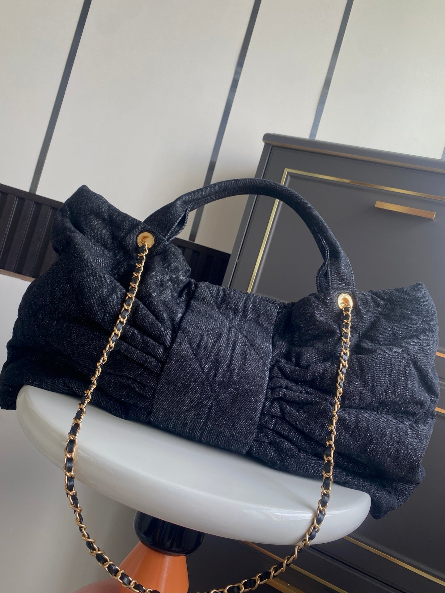Chanel Black Quilted Gathered Tote Bag