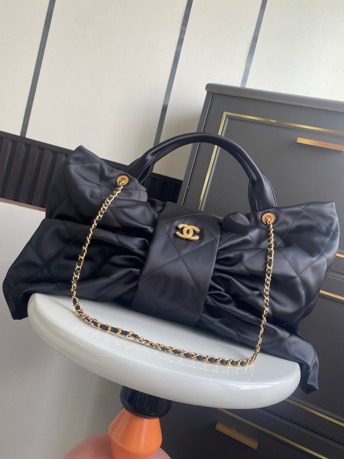 Chanel Black Lambskin Gathered Shoulder Bag