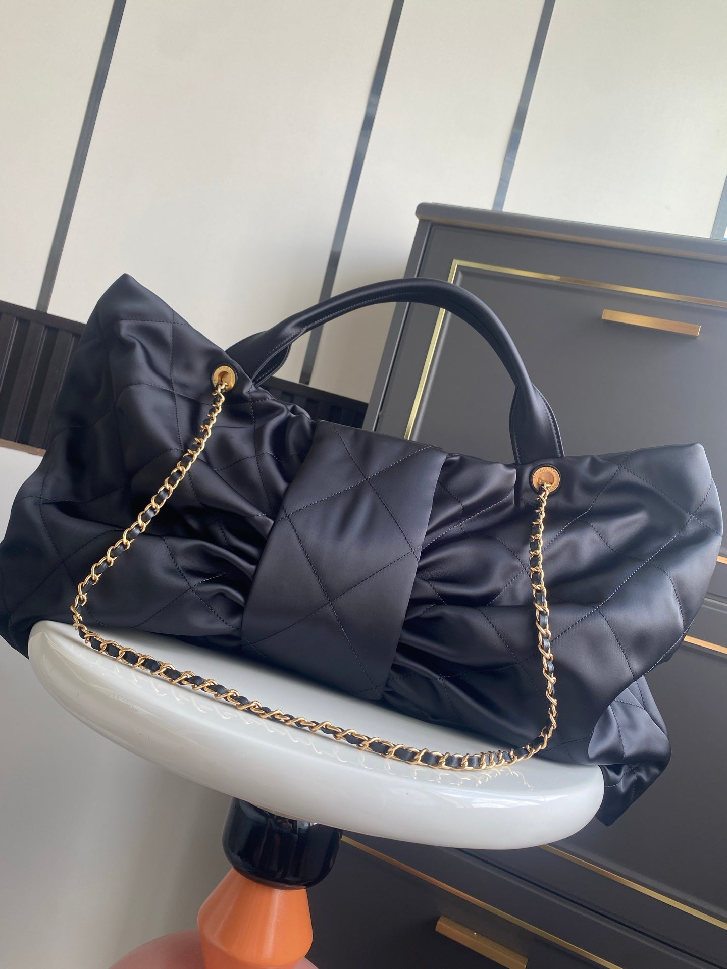 Chanel Black Lambskin Gathered Shoulder Bag