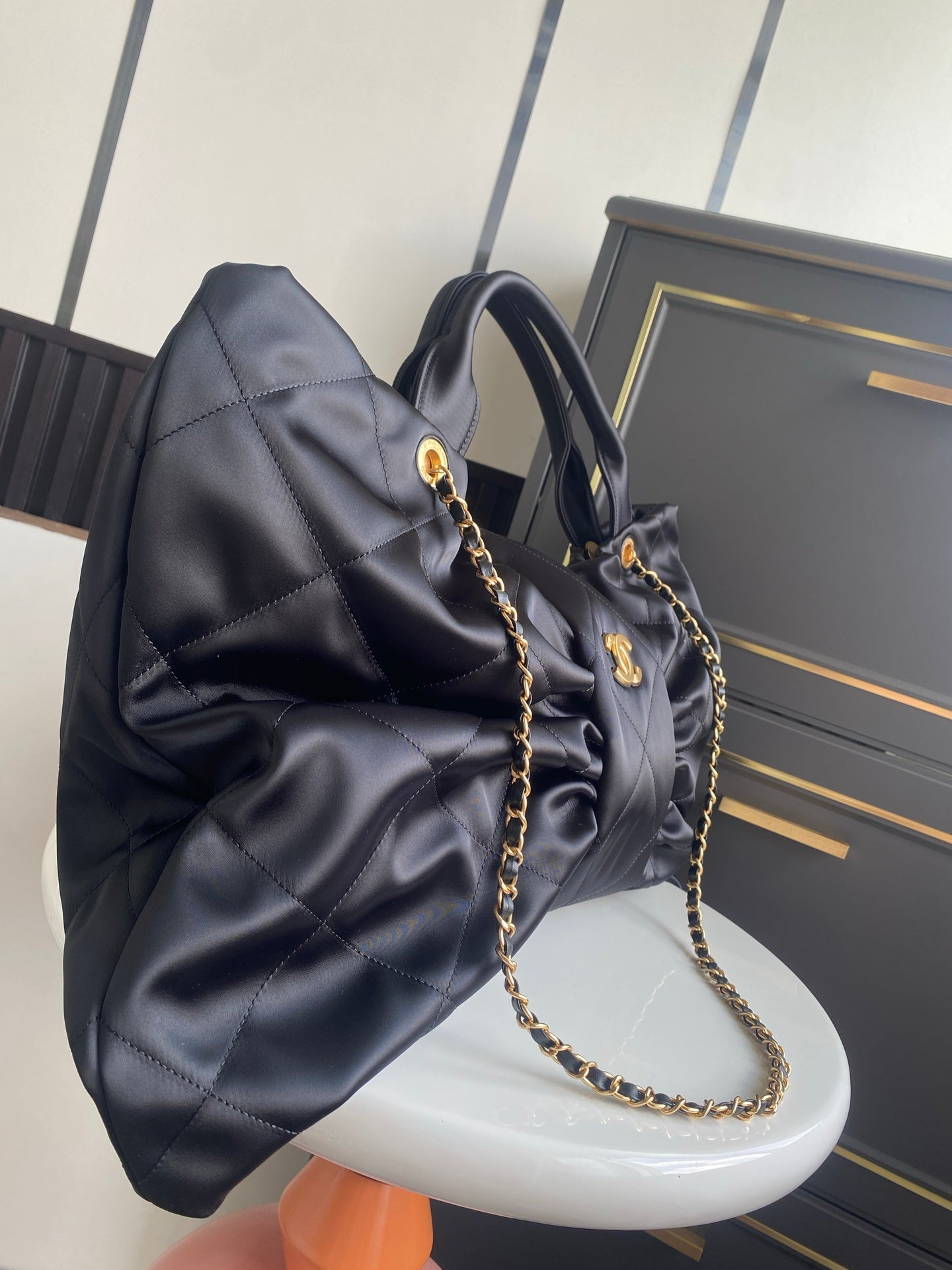 Chanel Black Lambskin Gathered Shoulder Bag