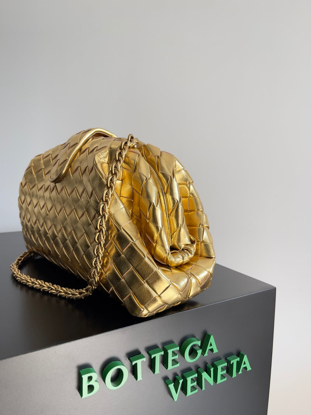 Bottega Veneta Gold Woven Chain Shoulder Bag