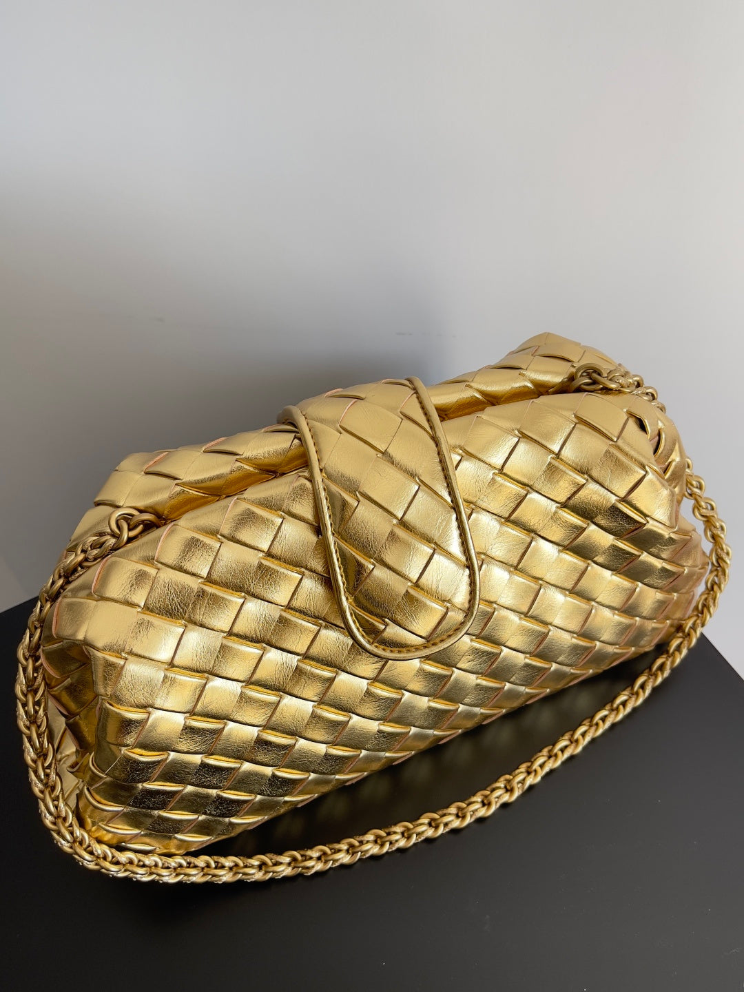 Bottega Veneta Gold Woven Chain Shoulder Bag