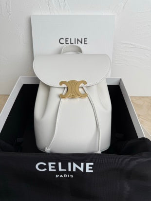 Celine Triomphe Backpack - White Calfskin Leather
