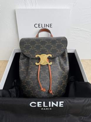 Celine Triomphe Backpack - Black Monogram Canvas & Tan Leather