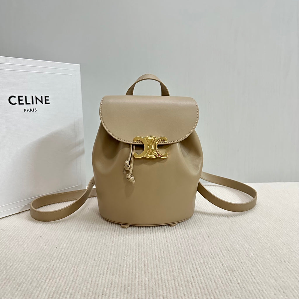 Celine Triomphe Backpack - Beige Calfskin Leather