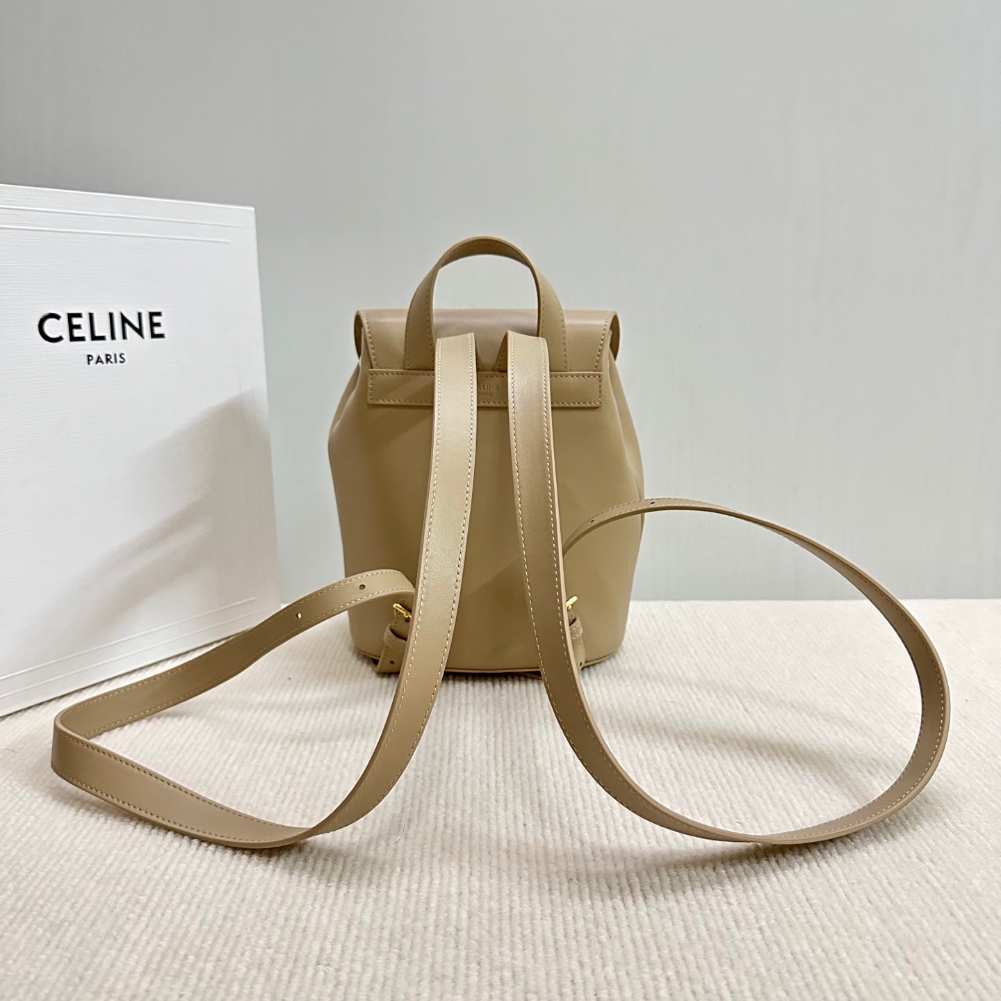 Celine Triomphe Backpack - Beige Calfskin Leather
