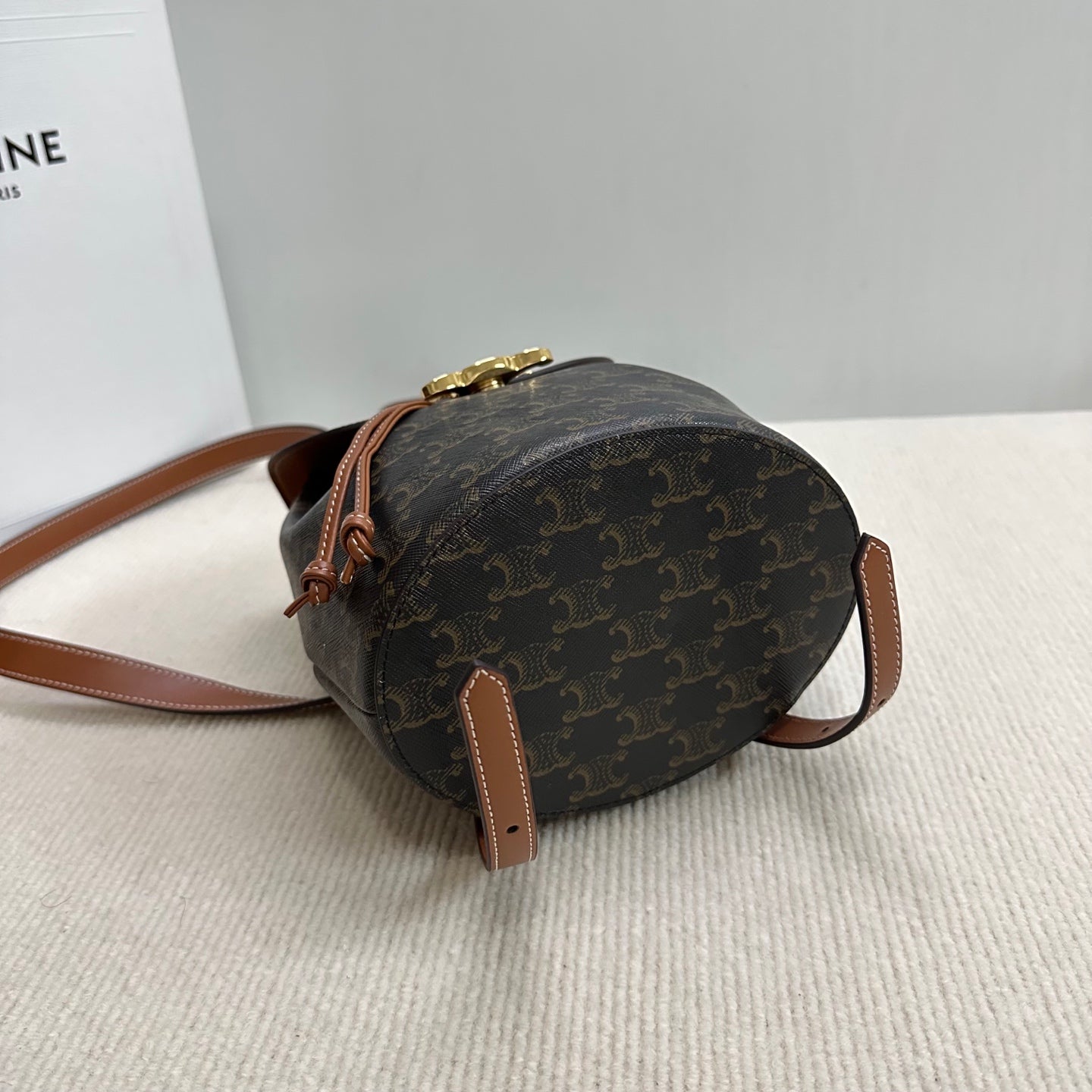 Celine Triomphe Backpack - Black Monogram Canvas & Tan Leather