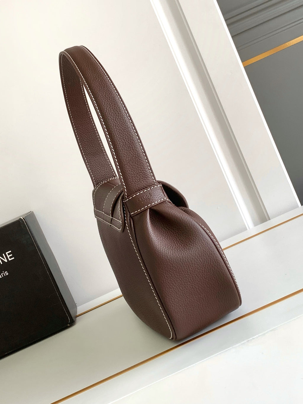 Celine Triomphe Shoulder Bag - Chocolate Brown Calfskin Leather