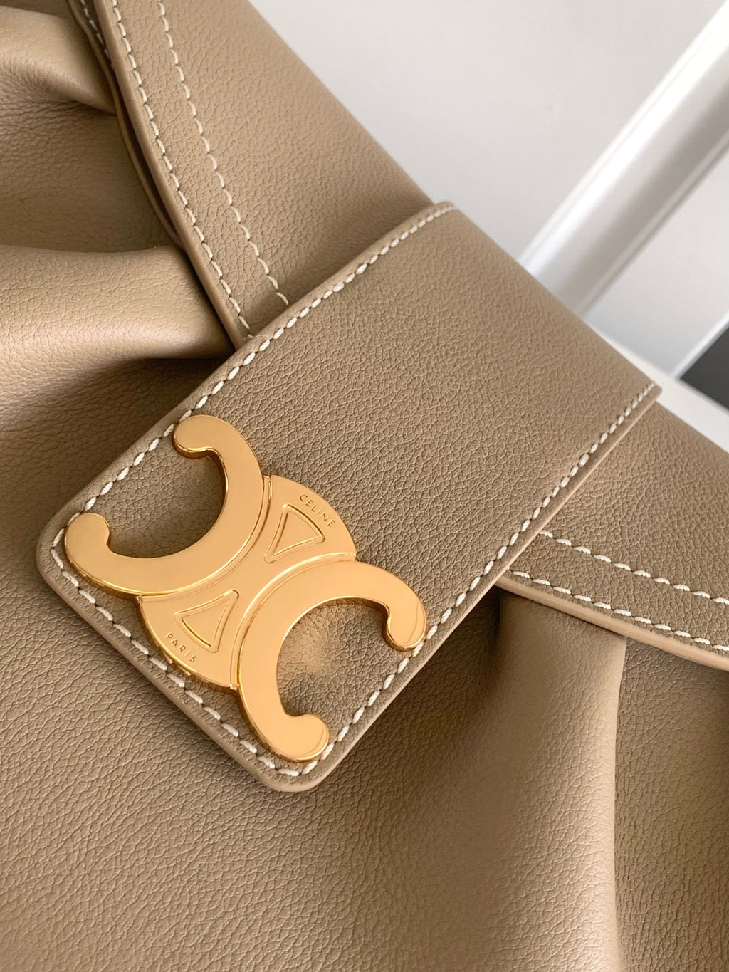 Celine Triomphe Shoulder Bag - Taupe Calfskin Leather