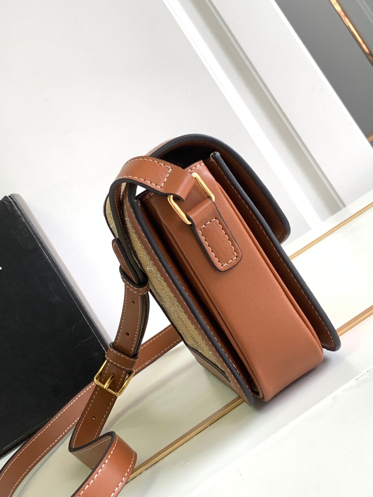 Celine Triomphe Crossbody Bag - Golden Canvas & Tan Leather