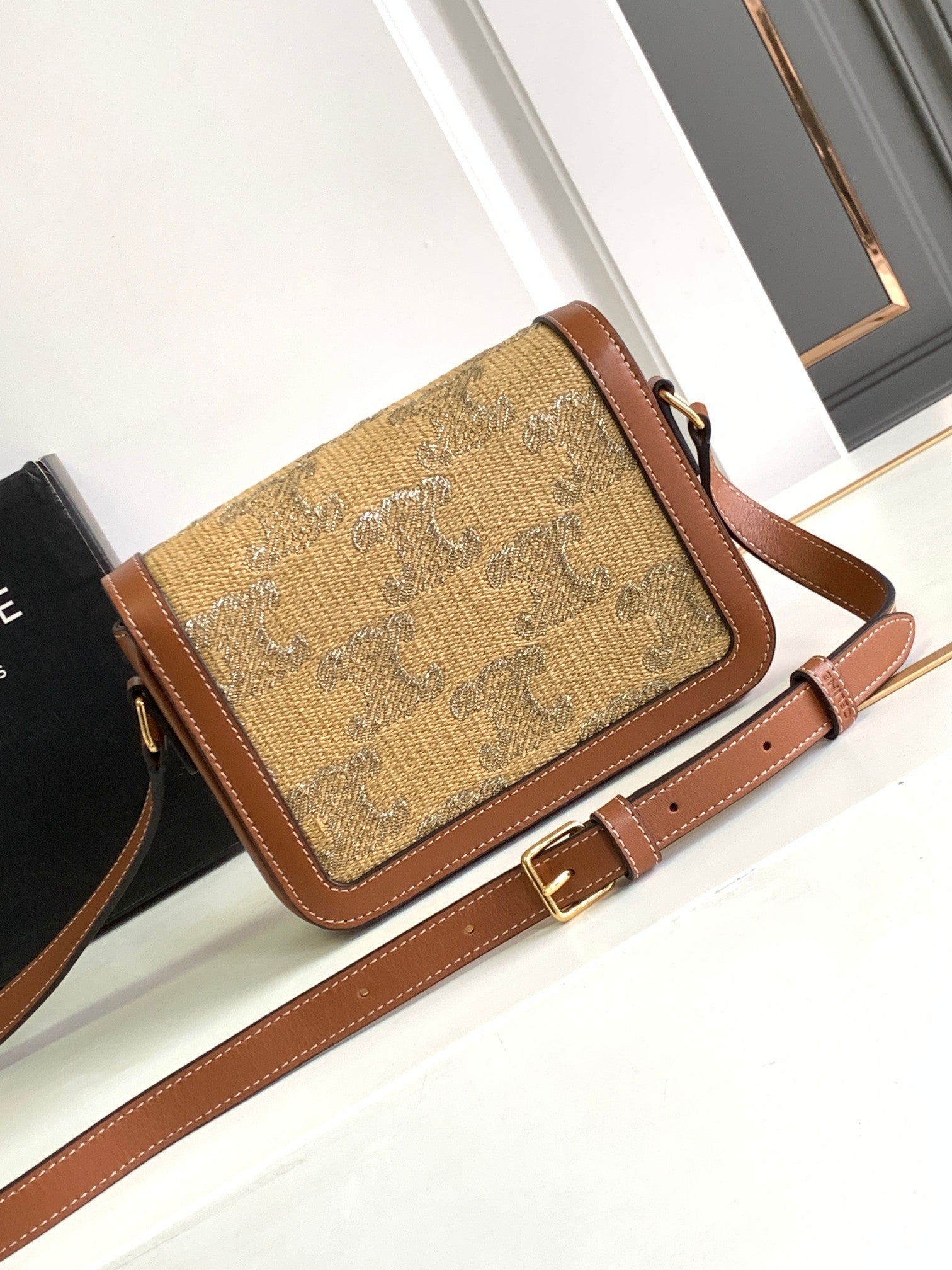 Celine Triomphe Crossbody Bag - Golden Canvas & Tan Leather