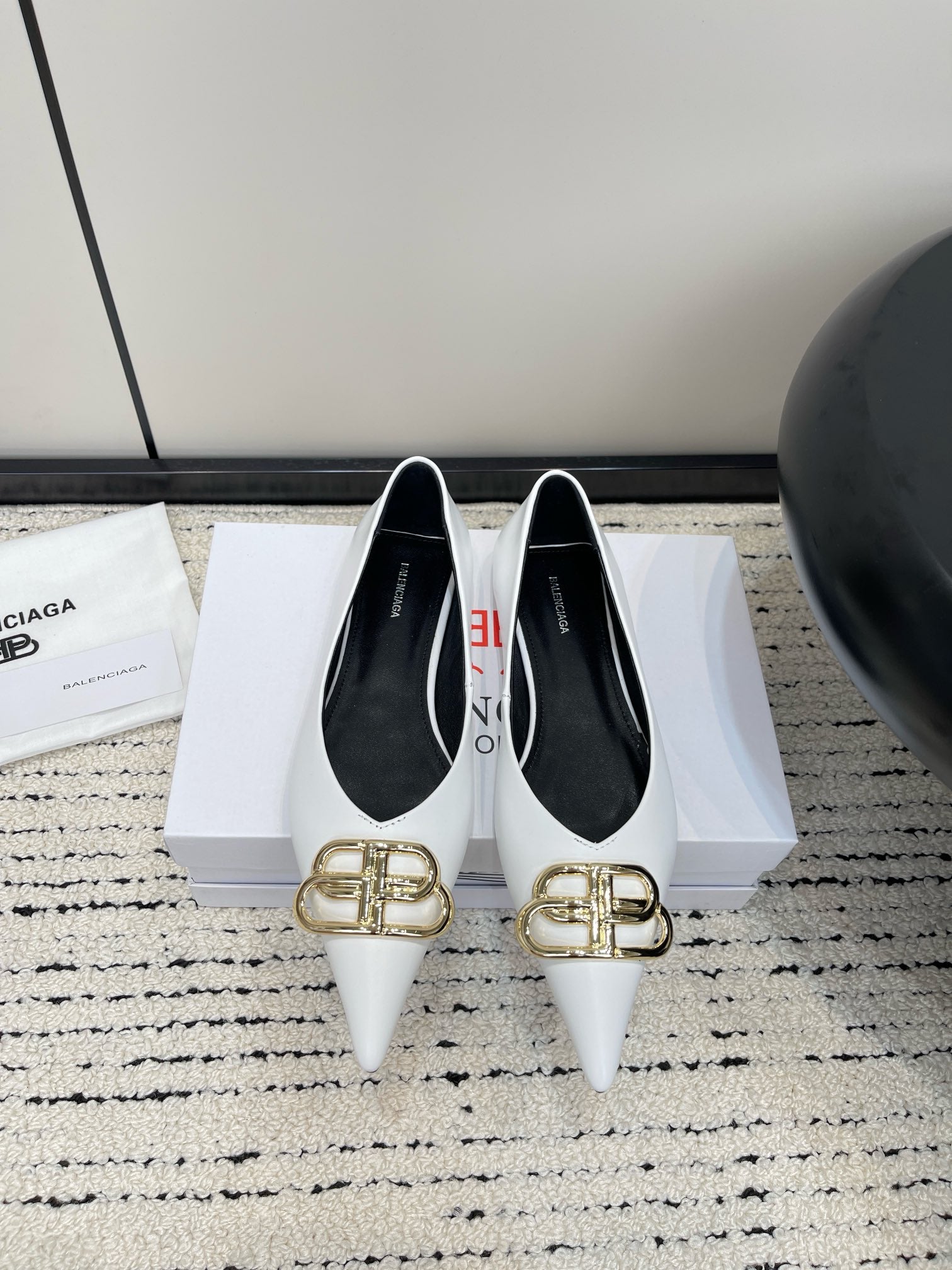Balenciaga BB Logo White Leather Pumps