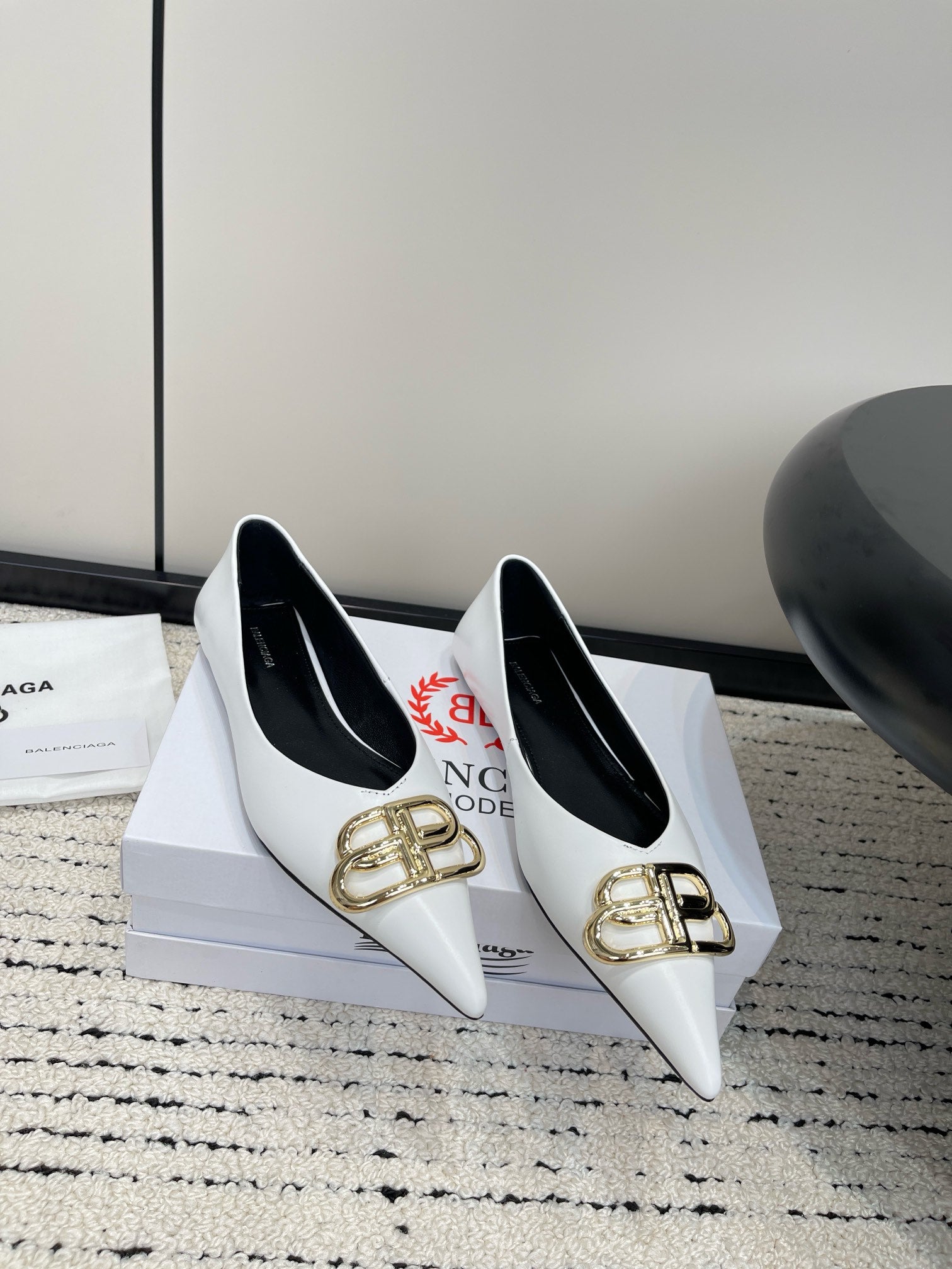 Balenciaga BB Logo White Leather Pumps
