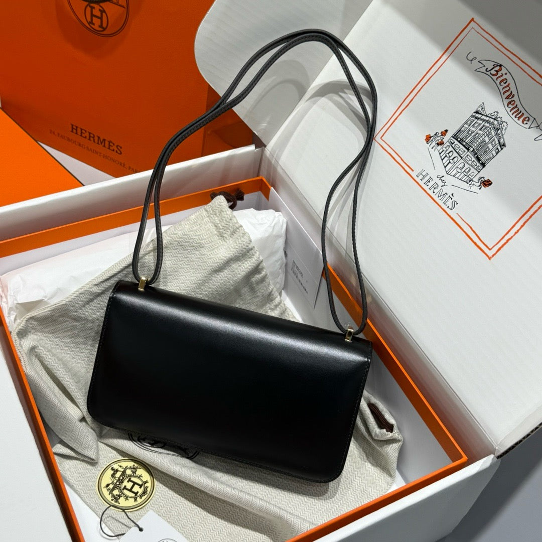 Hermès Constance Elan handbag in Black Box Leather with Gold Hardware