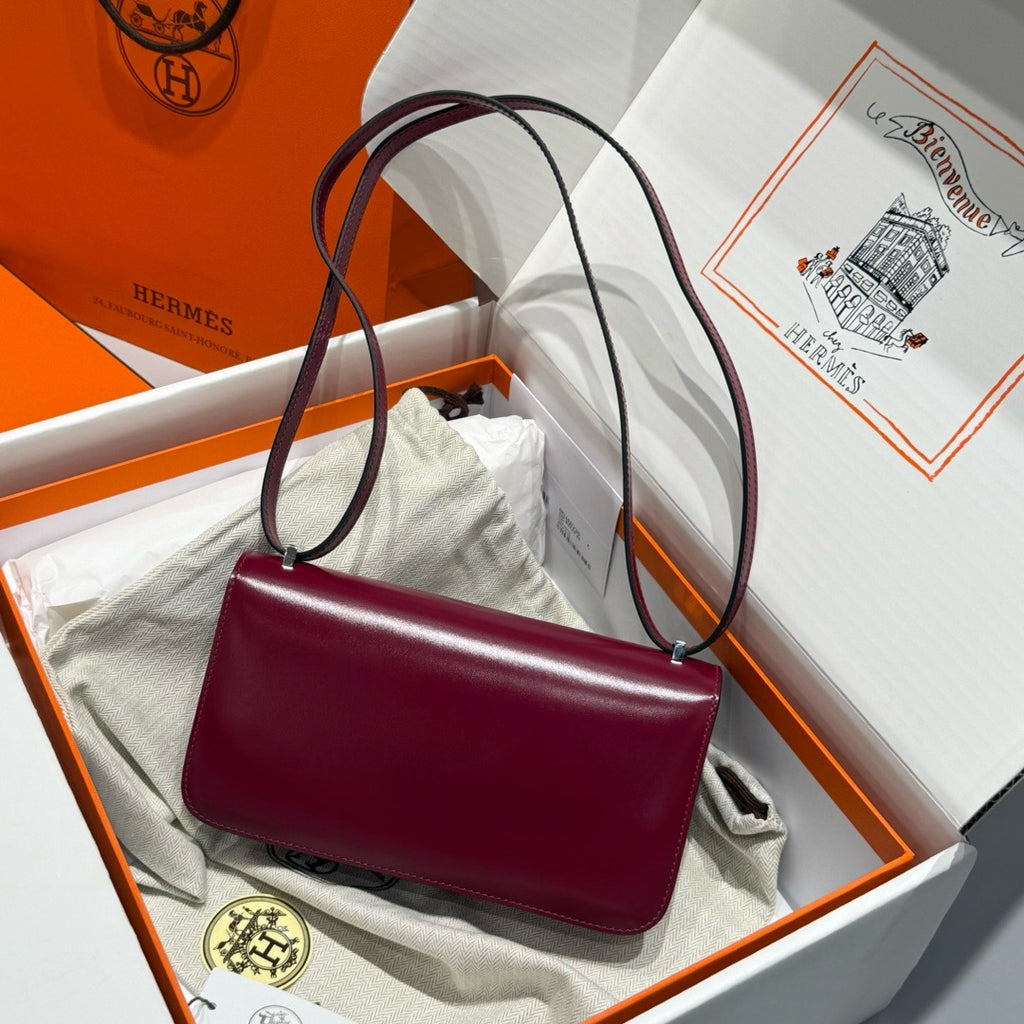 Hermès Constance Elan handbag in Bordeaux Box Leather with Palladium Hardware