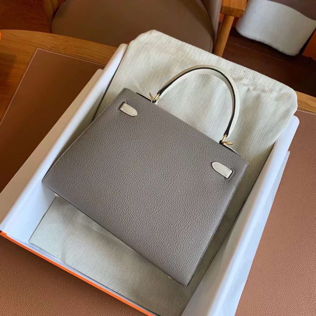 Hermès Special Order Gris Asphalte Craie Kelly 25 Togo Leather Gold Hardware