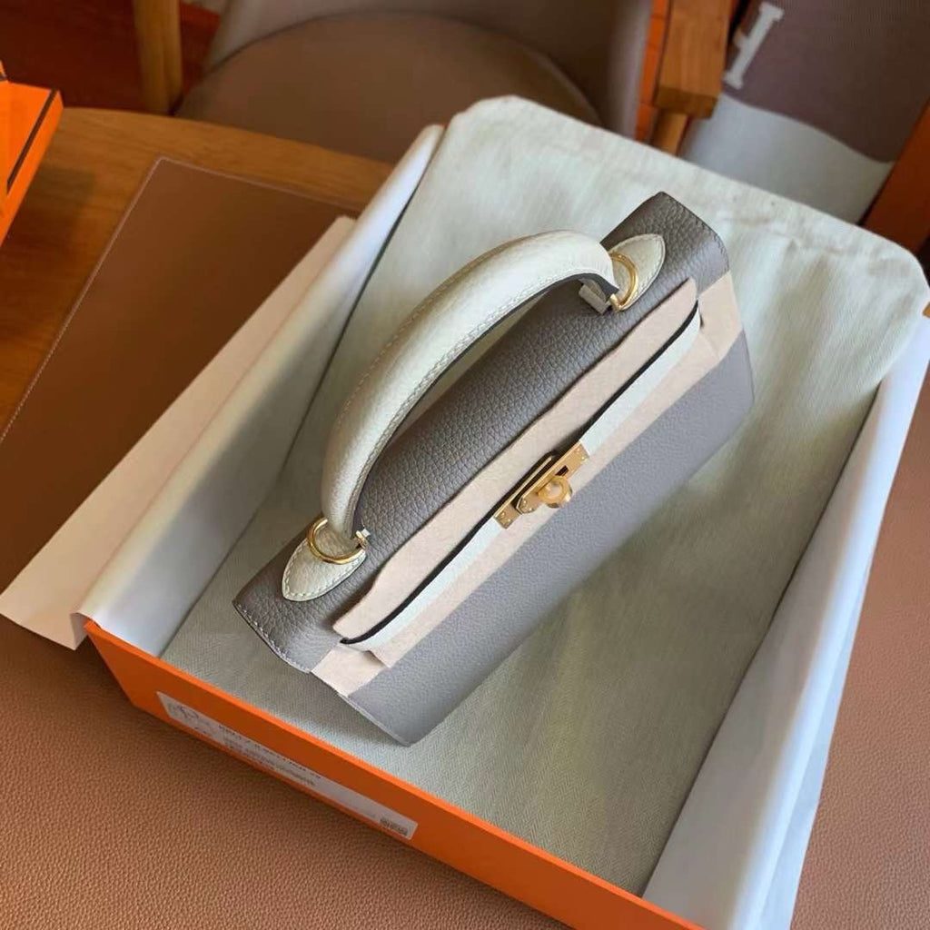 Hermès Special Order Gris Asphalte Craie Kelly 25 Togo Leather Gold Hardware