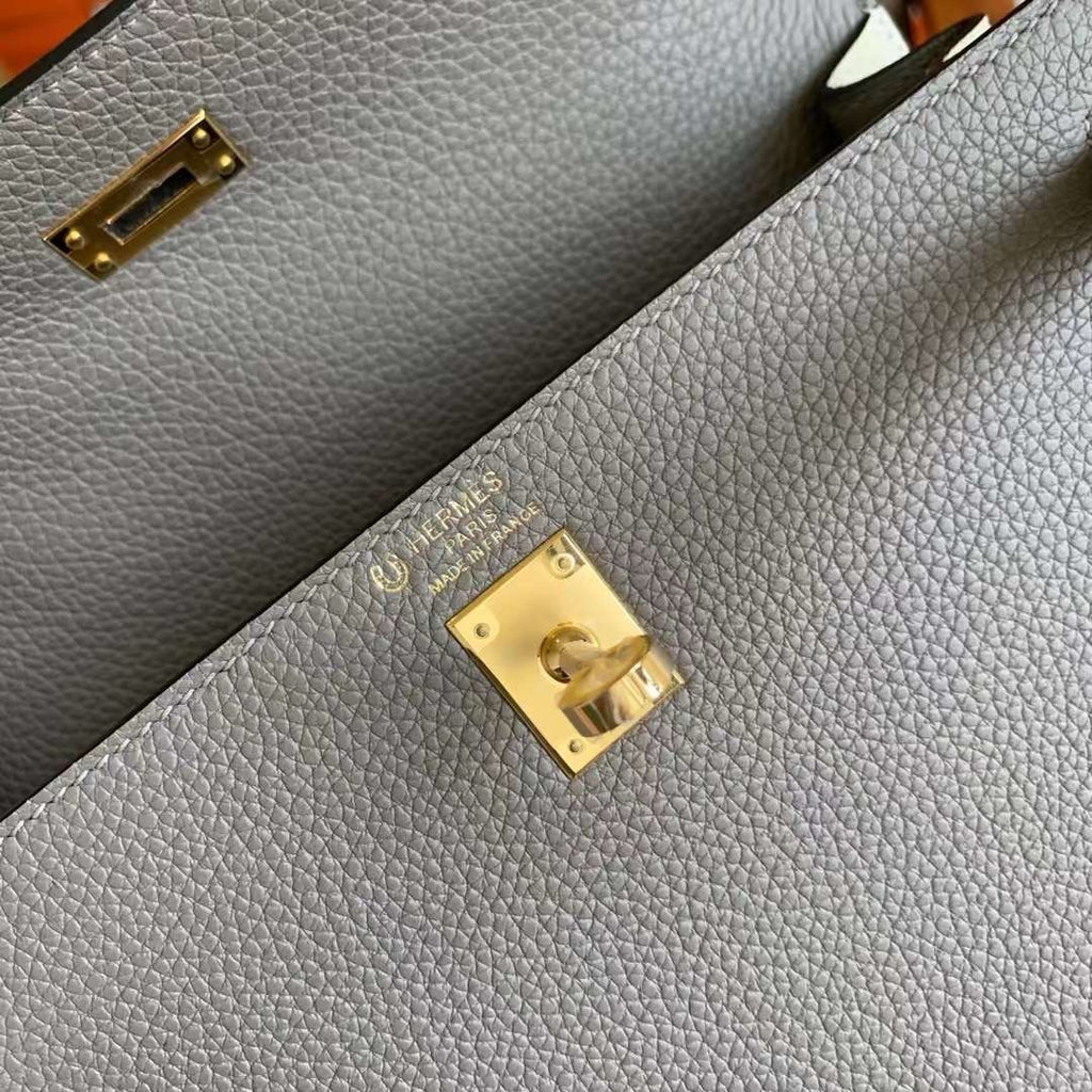 Hermès Special Order Gris Asphalte Craie Kelly 25 Togo Leather Gold Hardware