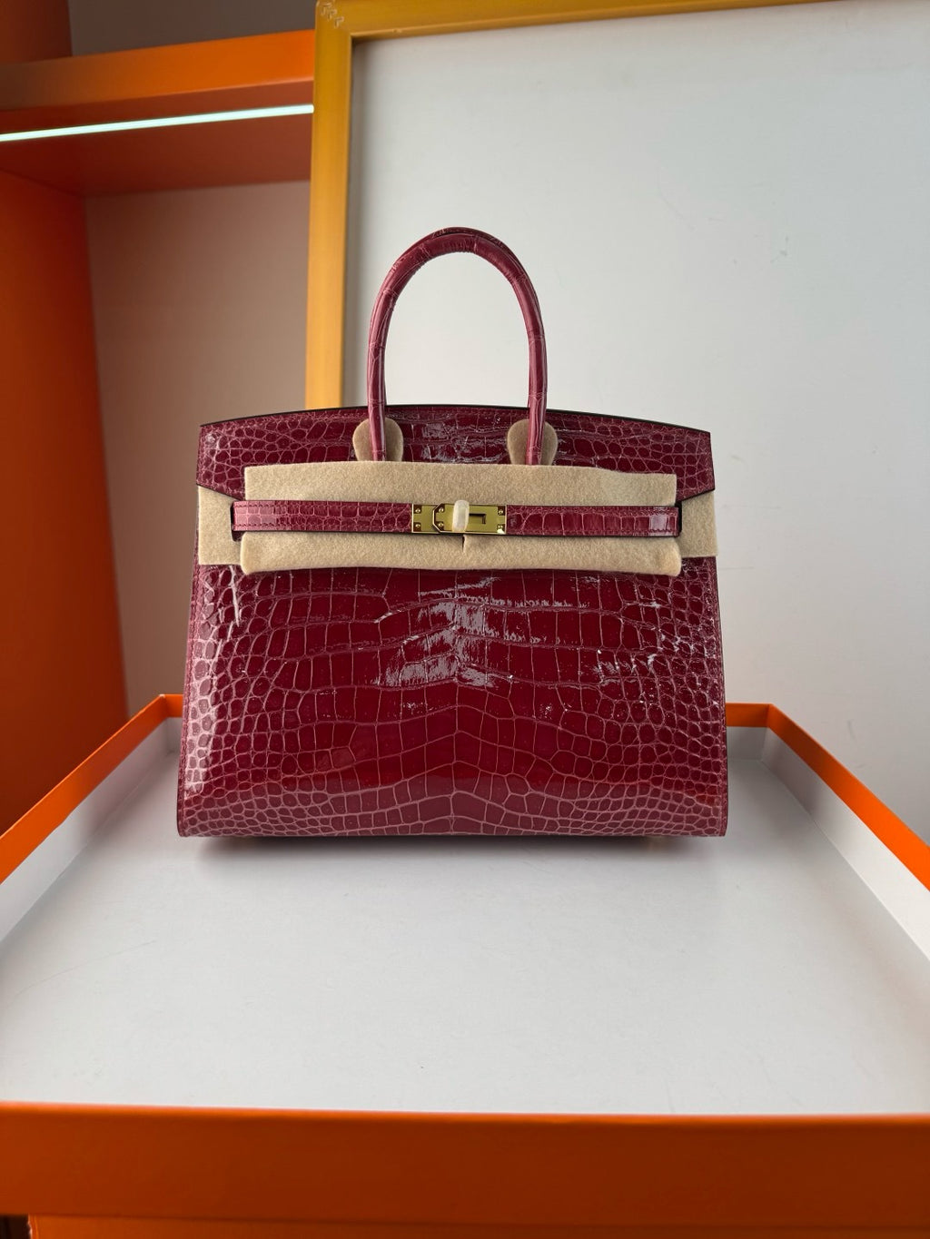 Hermès Sellier Birkin 25 Bordeaux Shiny Crocodile Niloticus Gold Hardware