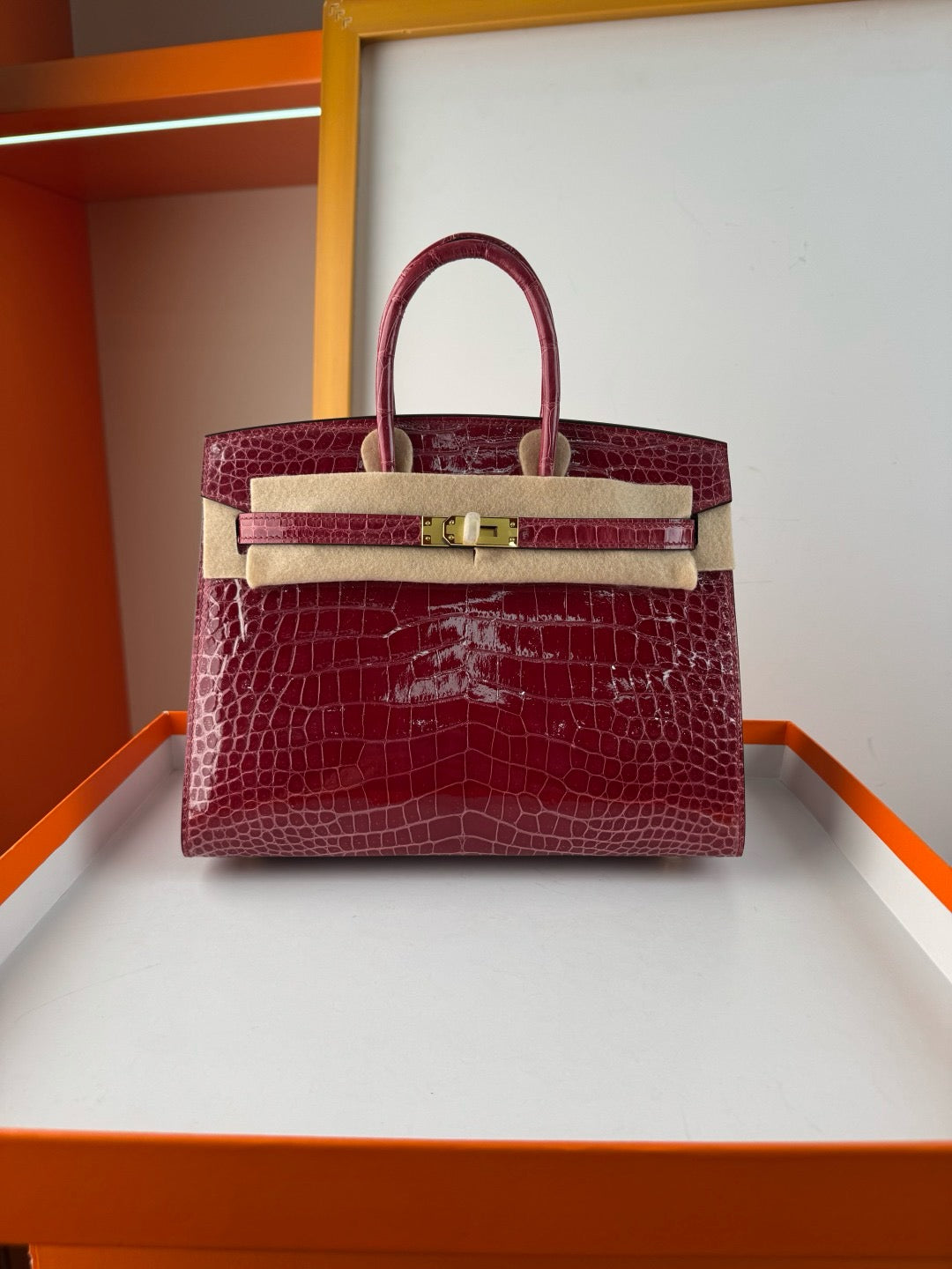 Hermès Sellier Birkin 25 Bordeaux Shiny Crocodile Niloticus Gold Hardware