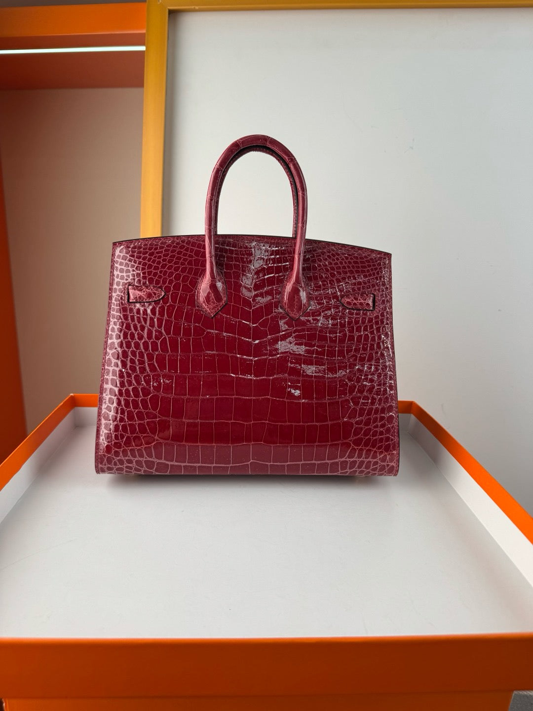 Hermès Sellier Birkin 25 Bordeaux Shiny Crocodile Niloticus Gold Hardware
