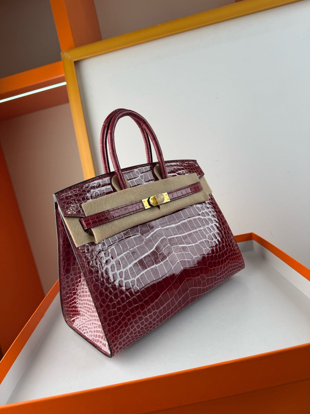 Hermès Sellier Birkin 25 Bordeaux Shiny Crocodile Niloticus Gold Hardware