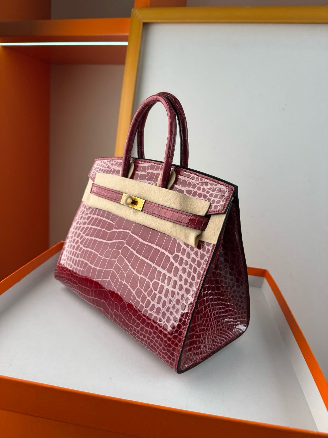 Hermès Sellier Birkin 25 Bordeaux Shiny Crocodile Niloticus Gold Hardware