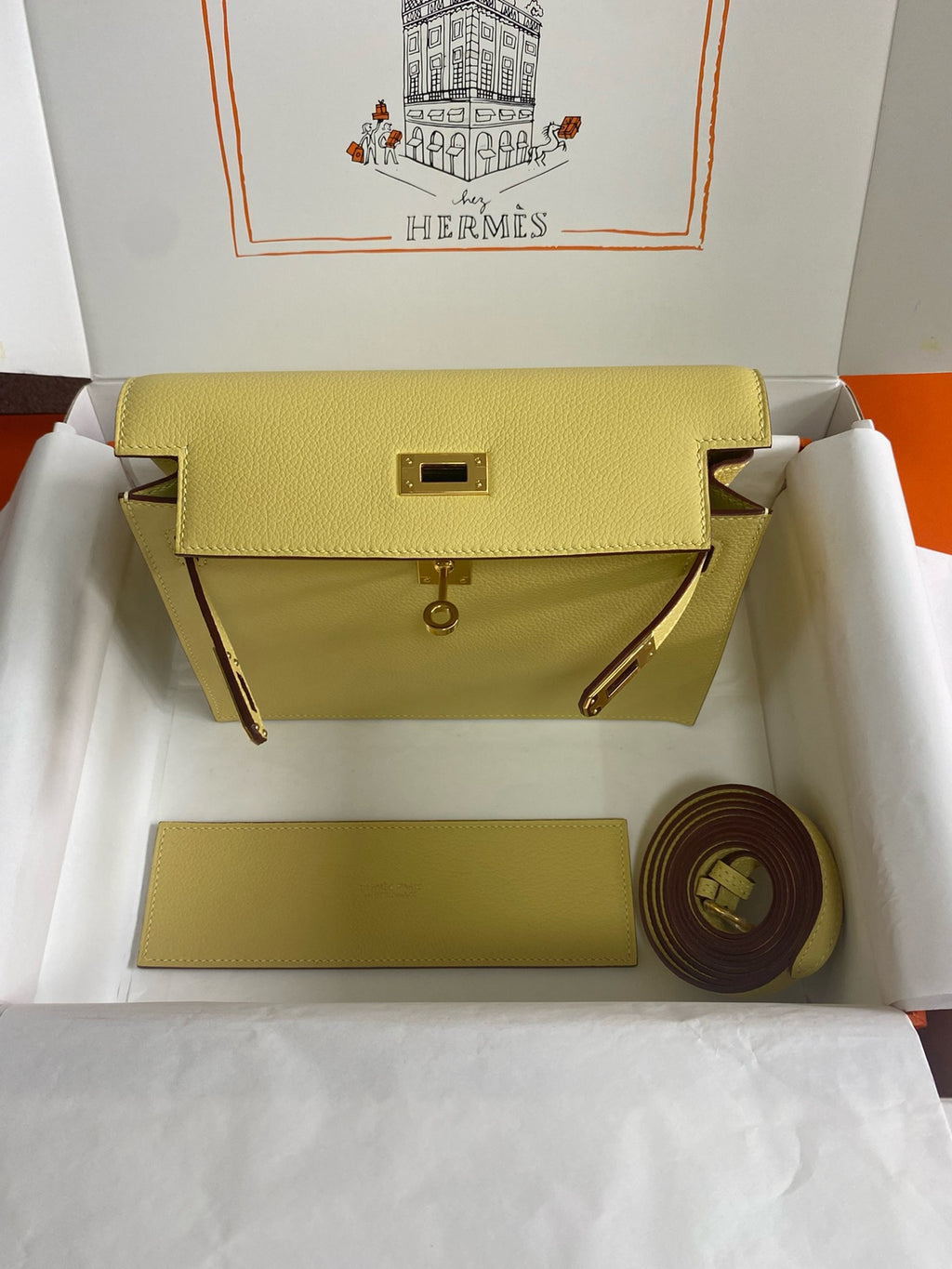 Hermès Jaune Poussin Kelly Danse Bag Evercolour Leather Gold Hardware