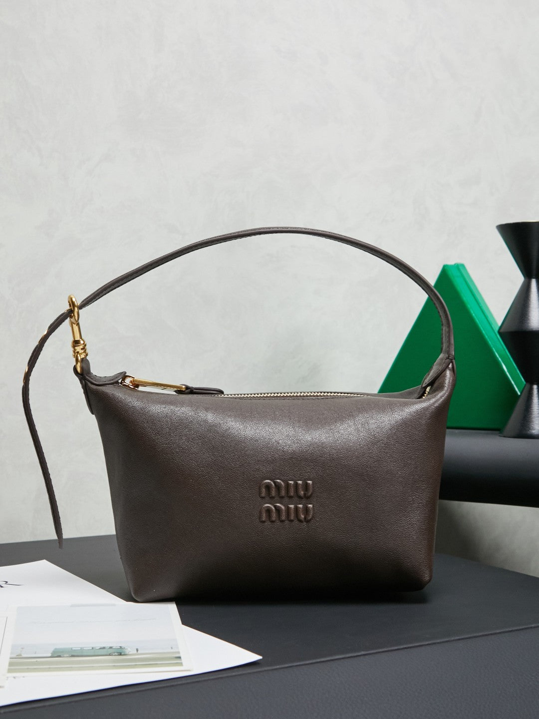 Miu Miu Smooth Leather Hobo Bag - Taupe Brown