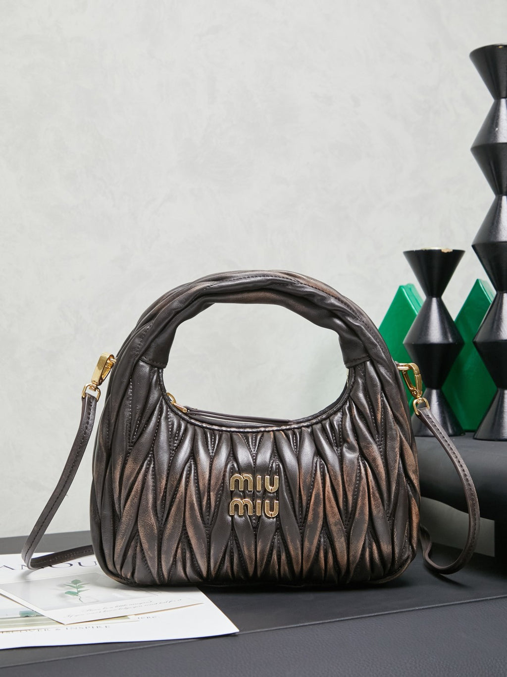 Miu Miu Matelassé Hobo Bag - Dark Brown