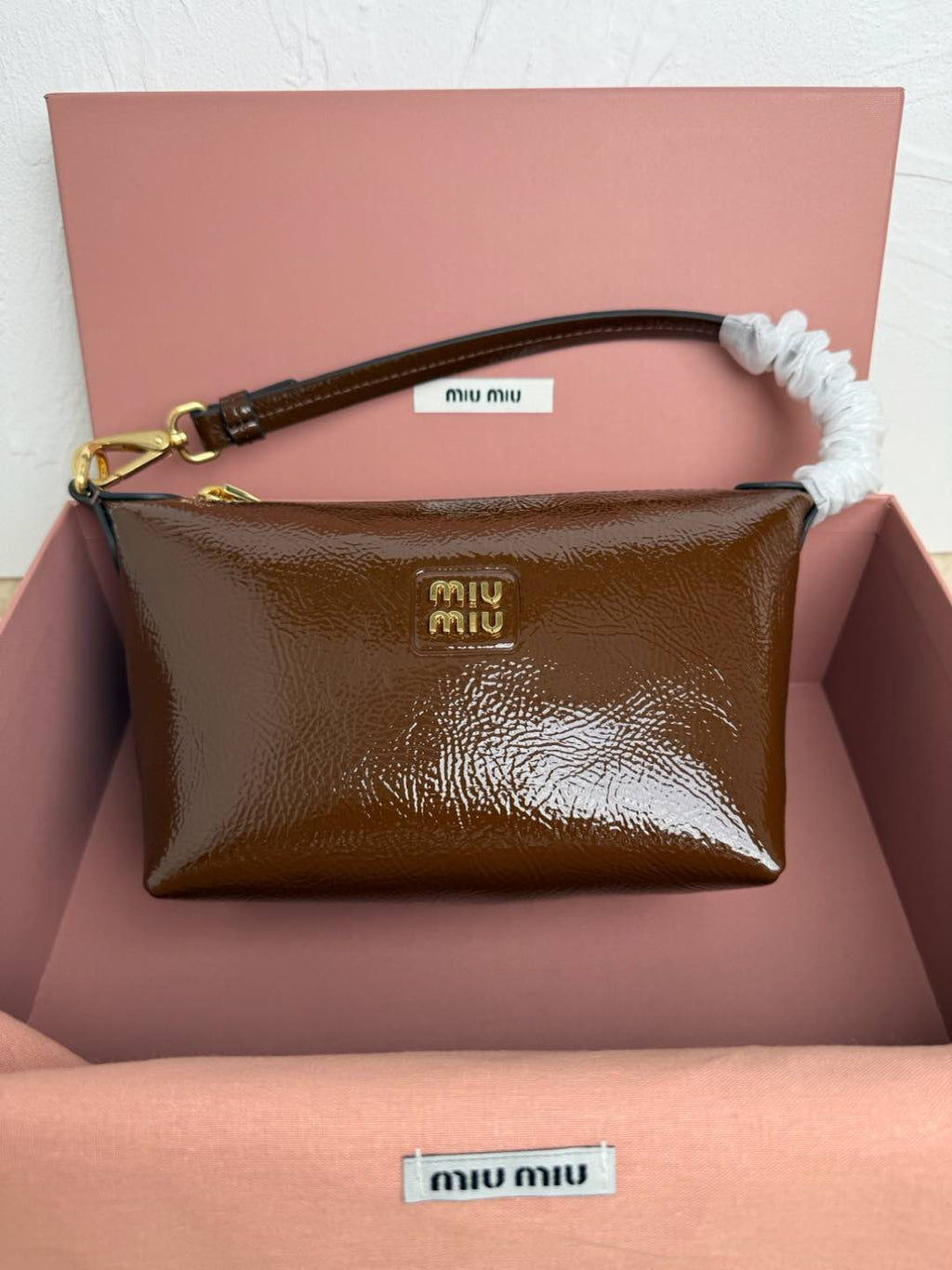Miu Miu Patent Leather Wristlet - Bronze