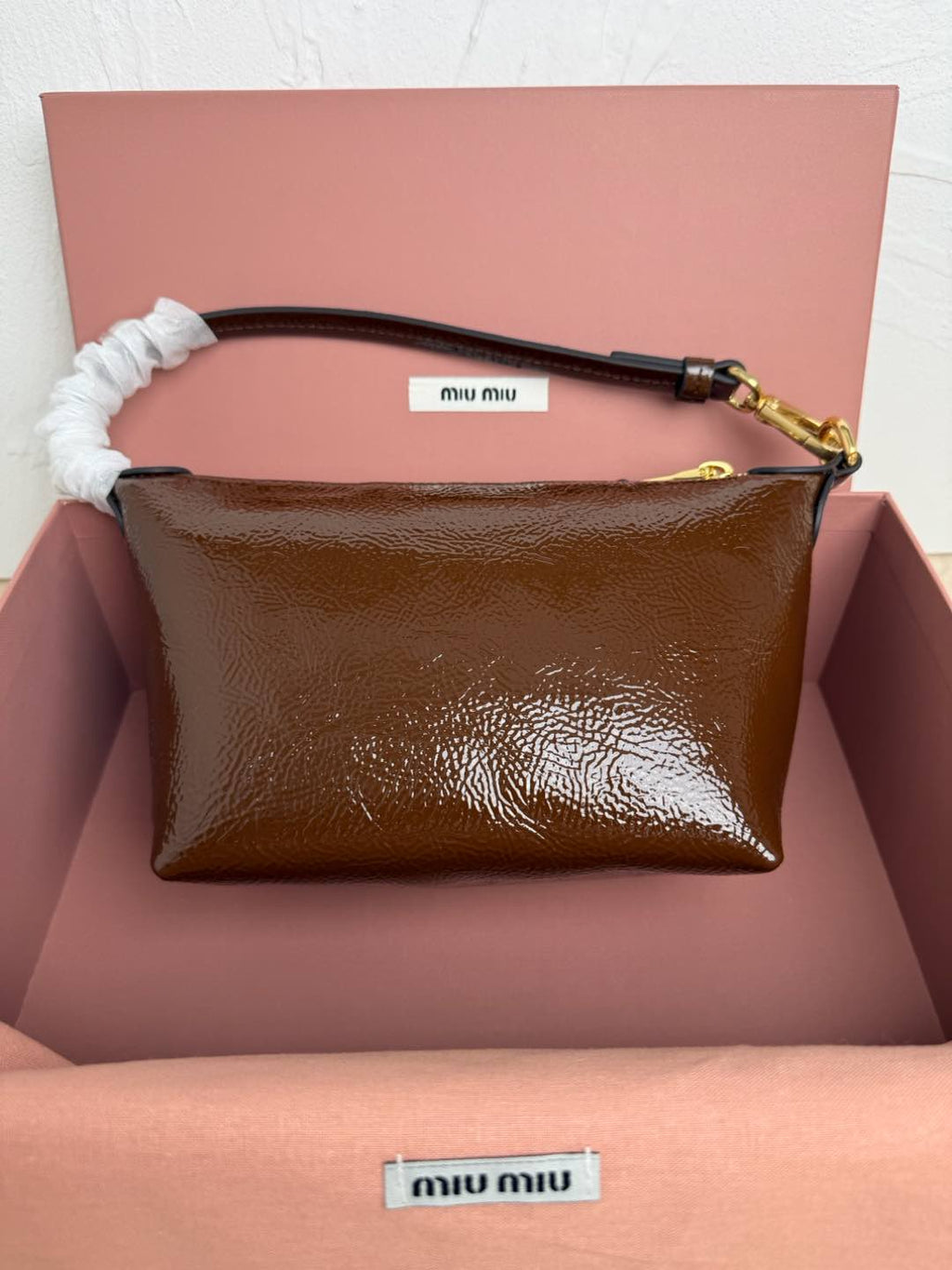 Miu Miu Patent Leather Wristlet - Bronze
