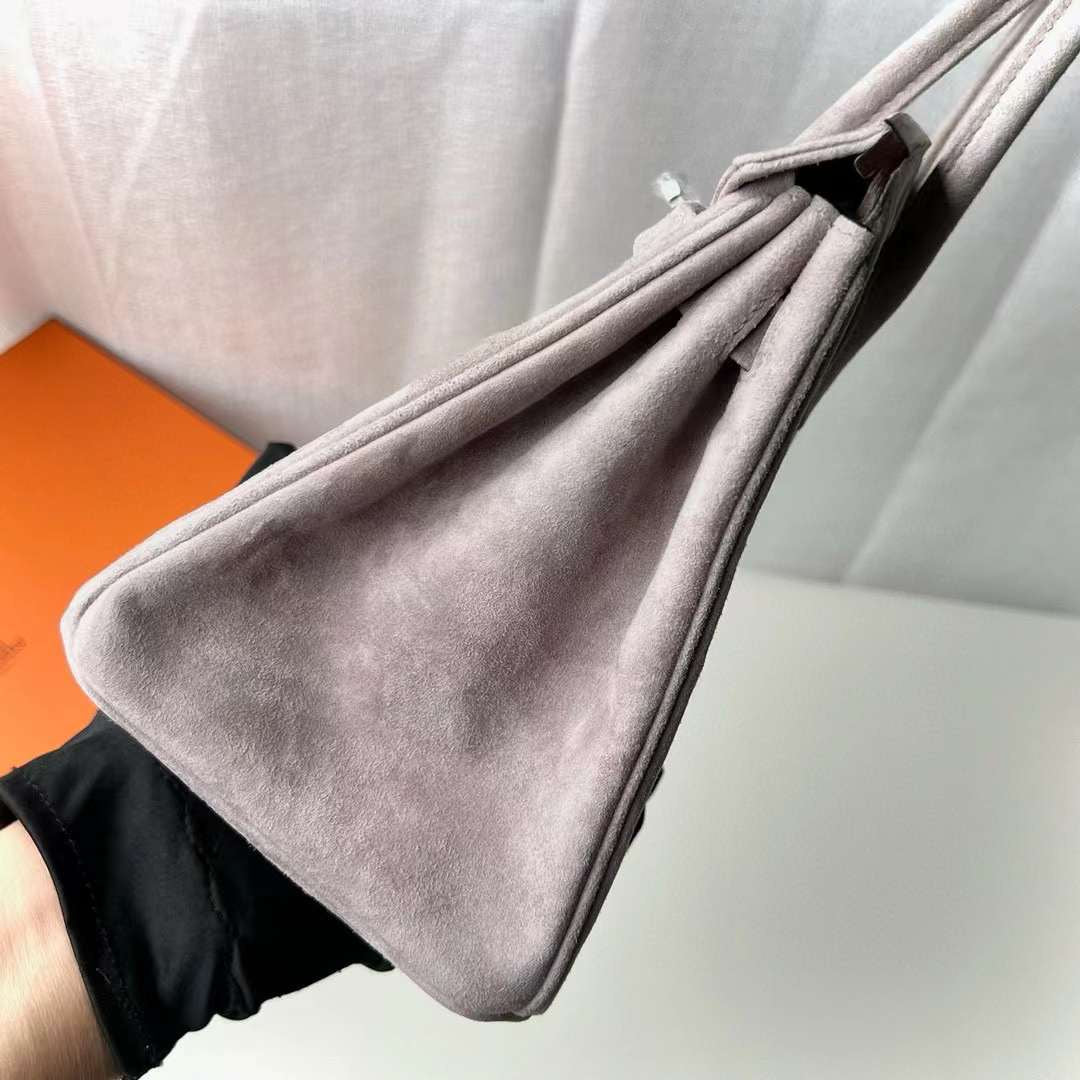 HERMÈS Birkin 25 Gris Asphalte Veau Doblis Suede