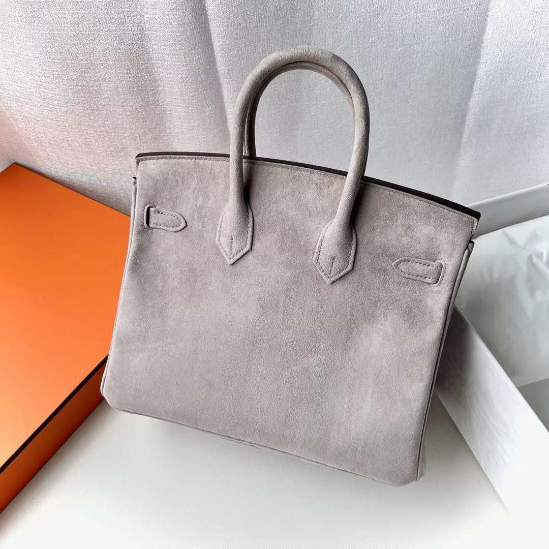 HERMÈS Birkin 25 Gris Asphalte Veau Doblis Suede