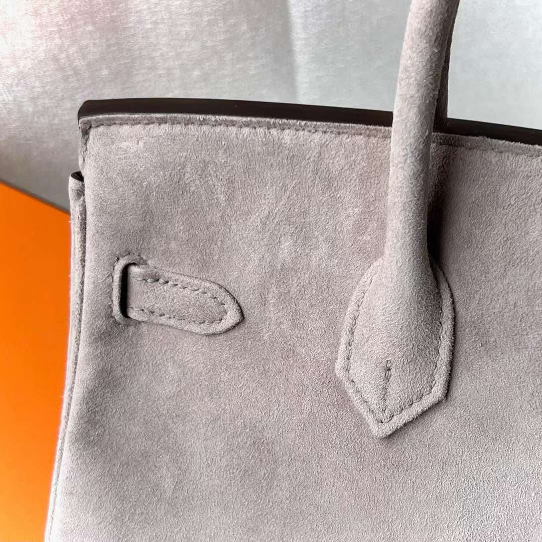 HERMÈS Birkin 25 Gris Asphalte Veau Doblis Suede