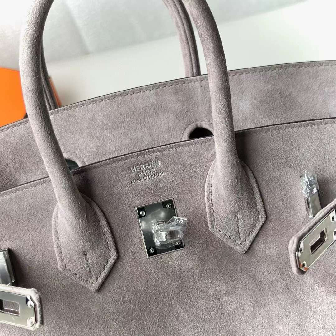 HERMÈS Birkin 25 Gris Asphalte Veau Doblis Suede