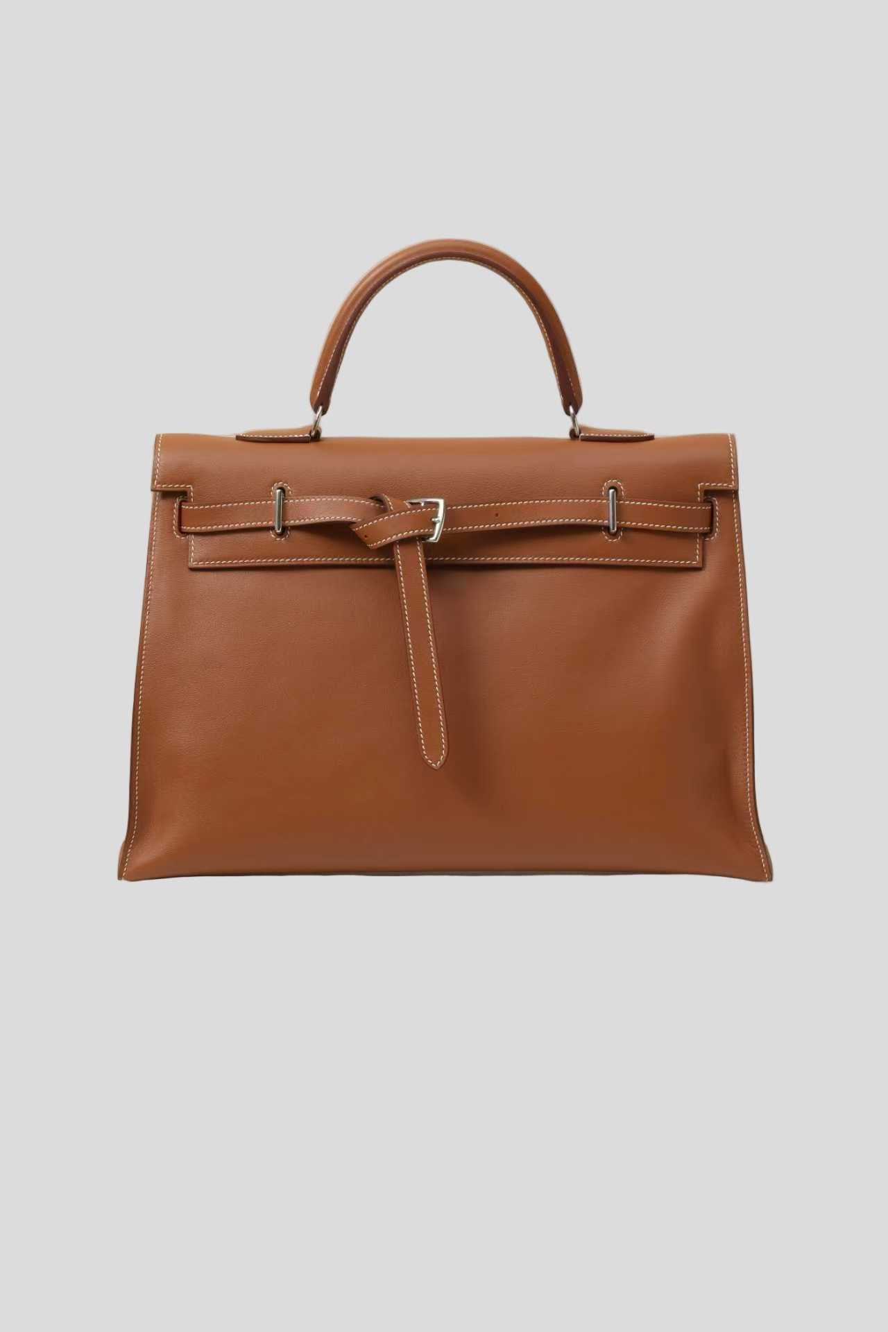 H@RMÈS KELLY FLAT HANDBAG 35 GOLD SWIFT PALLADIUM HARDWARE