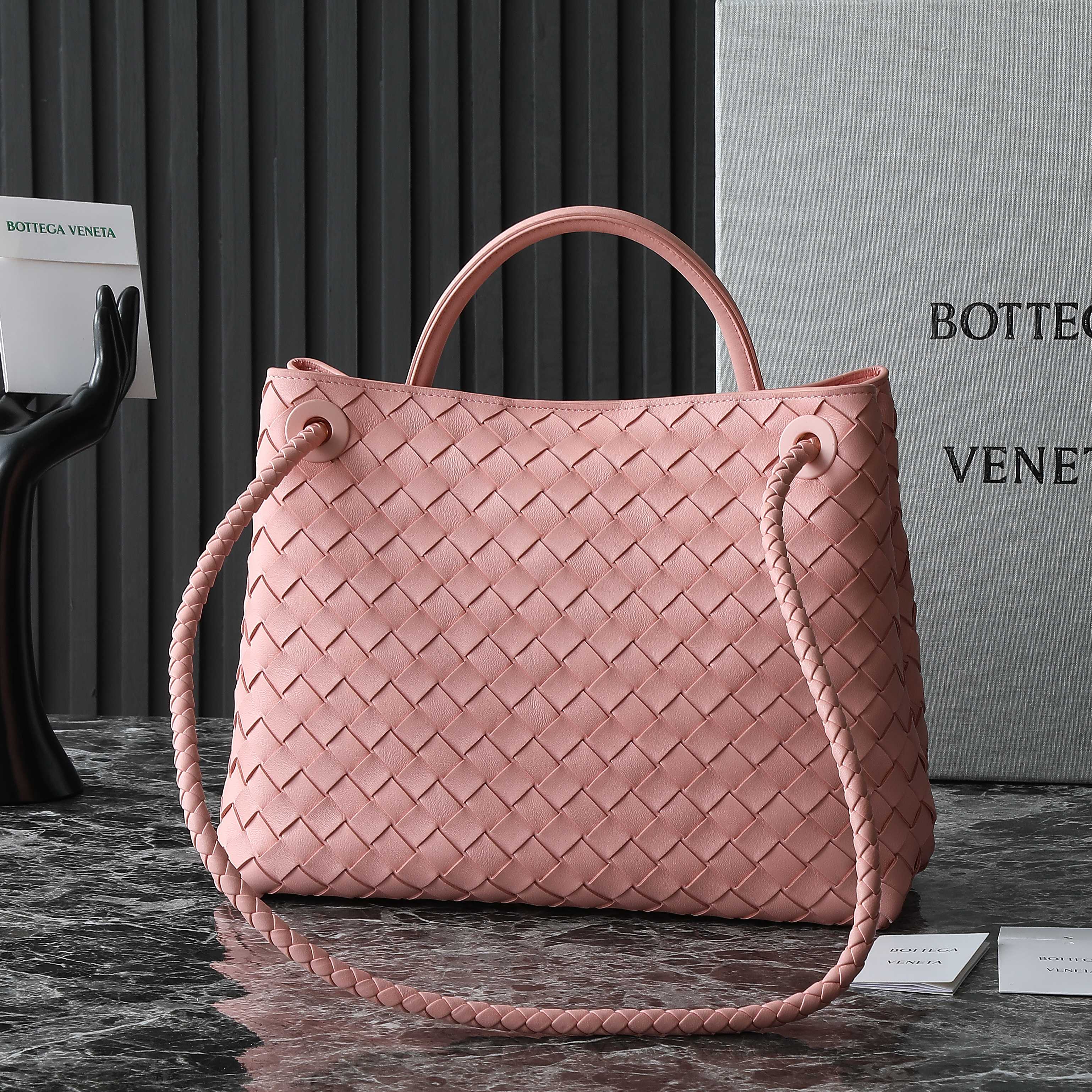 Bottega Veneta Pink Intrecciato Woven Leather Tote Bag