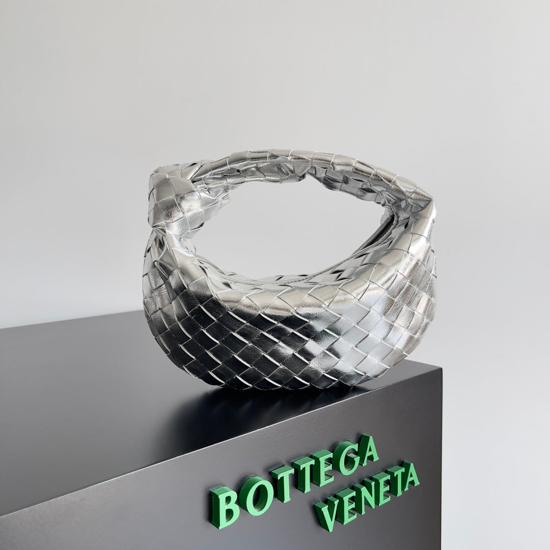 Bottega Veneta Silver Intrecciato Woven Leather Clutch