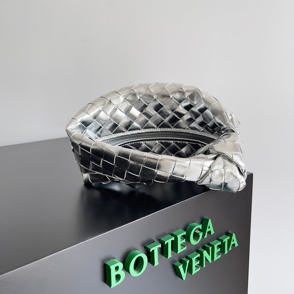 Bottega Veneta Silver Intrecciato Woven Leather Clutch