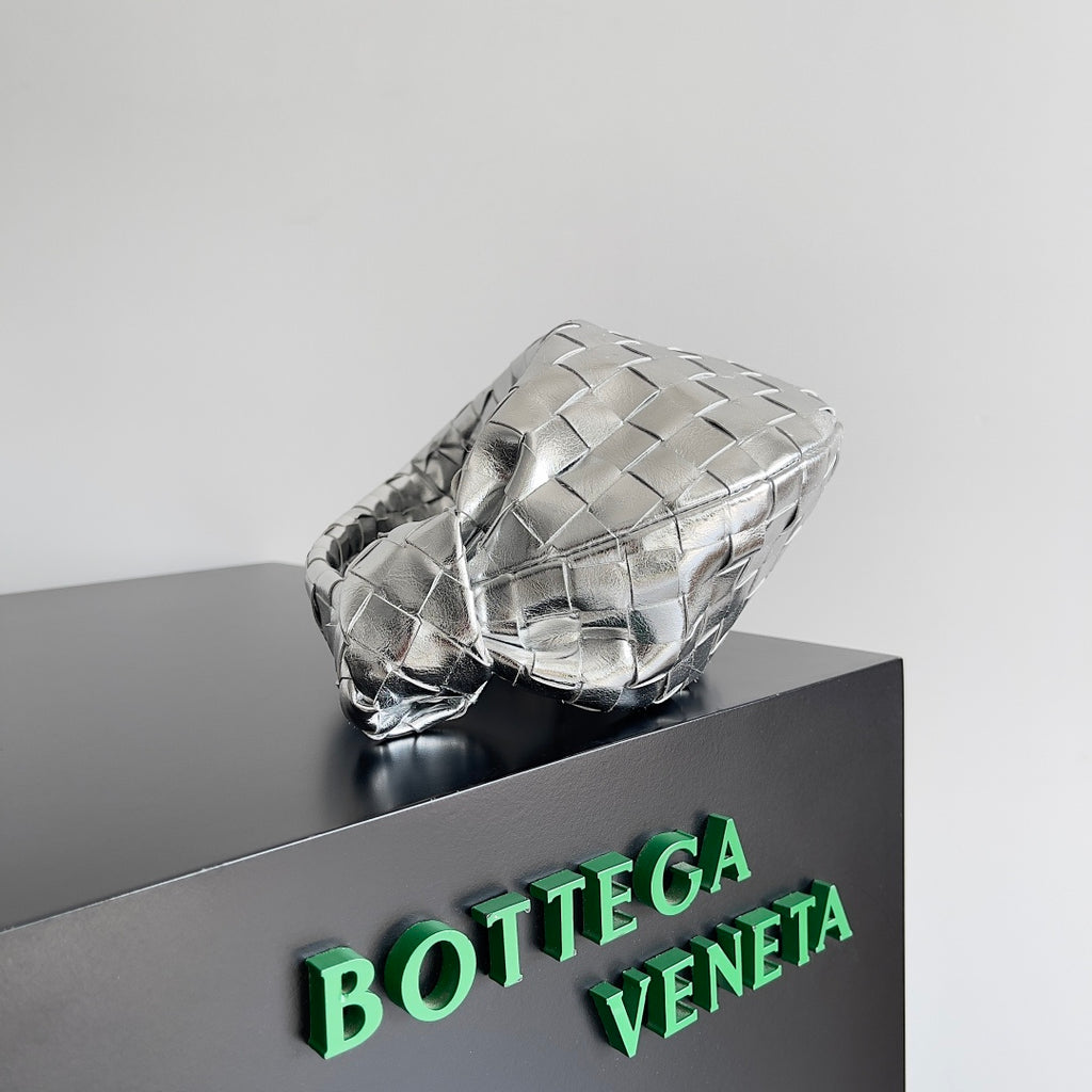 Bottega Veneta Silver Intrecciato Woven Leather Clutch
