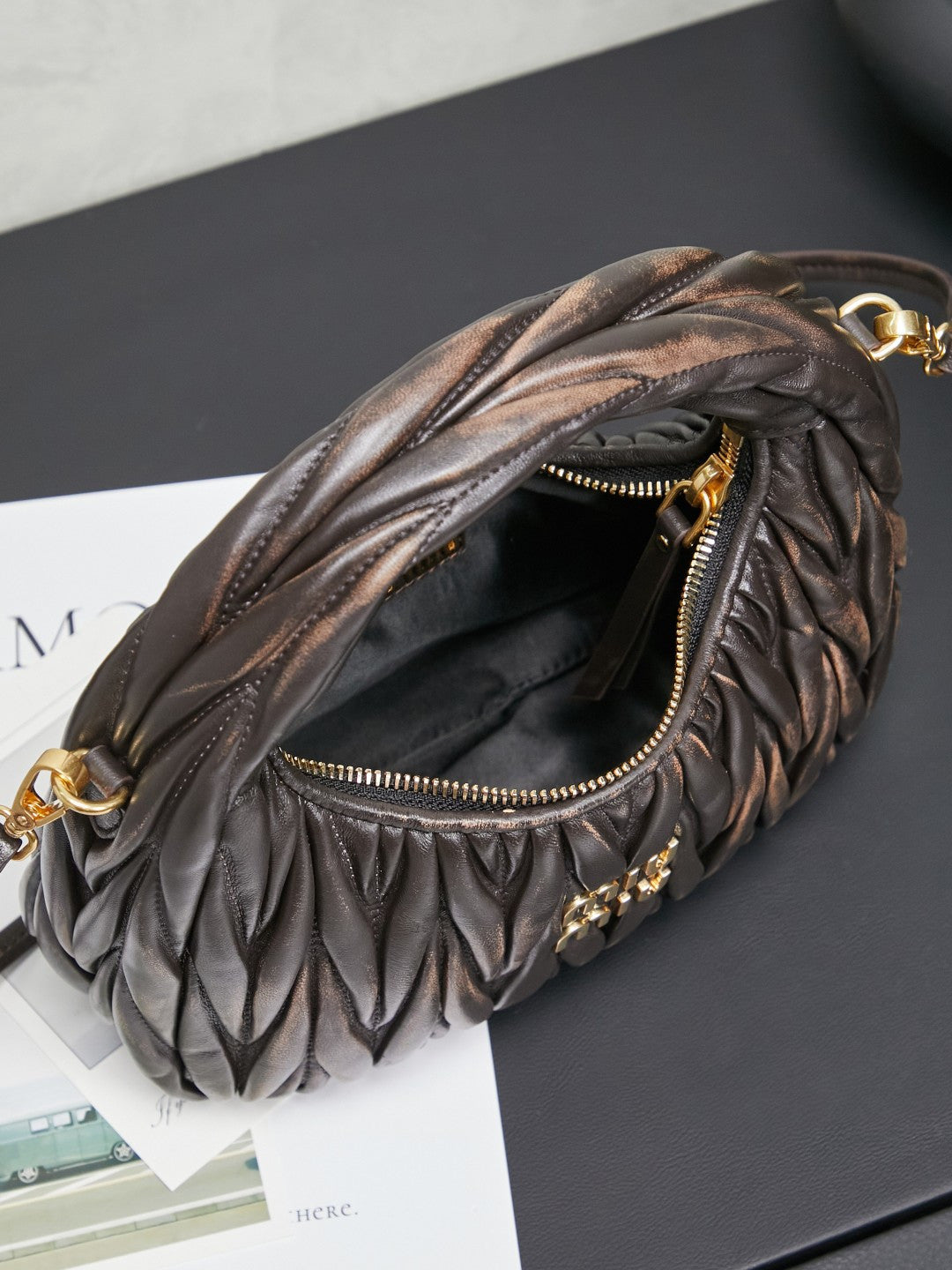 Miu Miu Matelassé Hobo Bag - Dark Brown