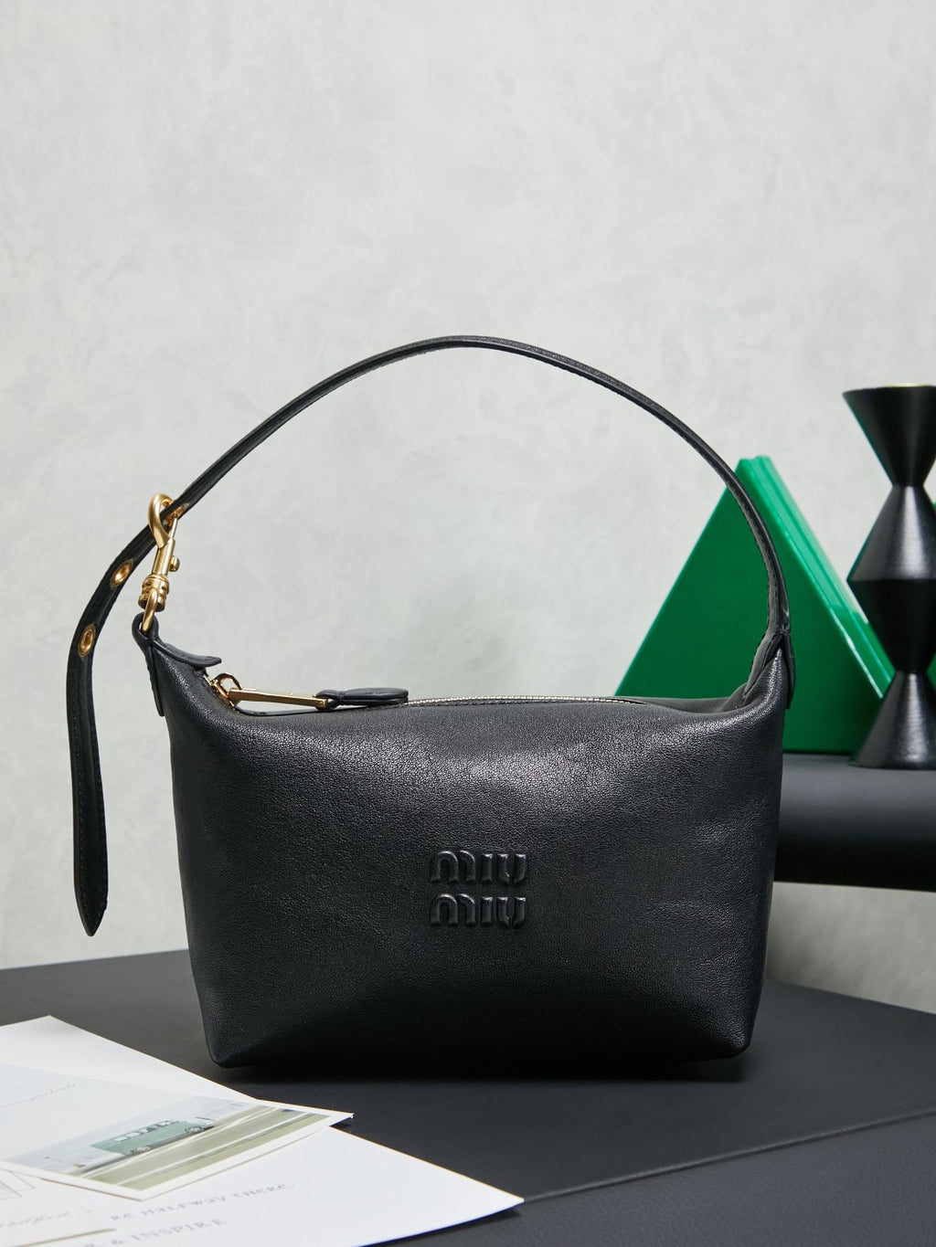 Miu Miu Smooth Leather Hobo Bag - Black
