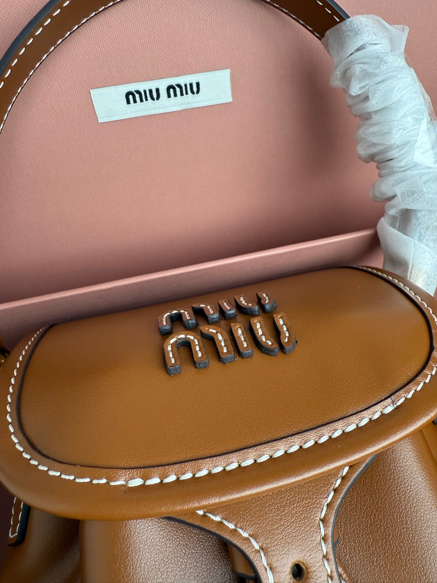 Miu Miu Smooth Leather Bucket Bag - Camel